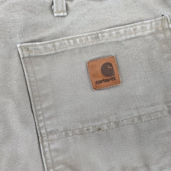 Carhart Carpenter Pants Mens Beige Straight 100% Cotton Heavy Denim B11  38 x 32 - Picture 5 of 8